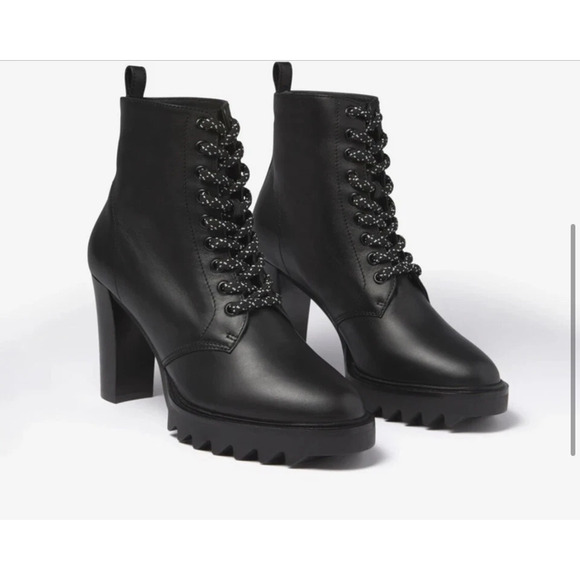 Tamara Mellon Throttle Vitello Lace Up Utility Combat Boots...
